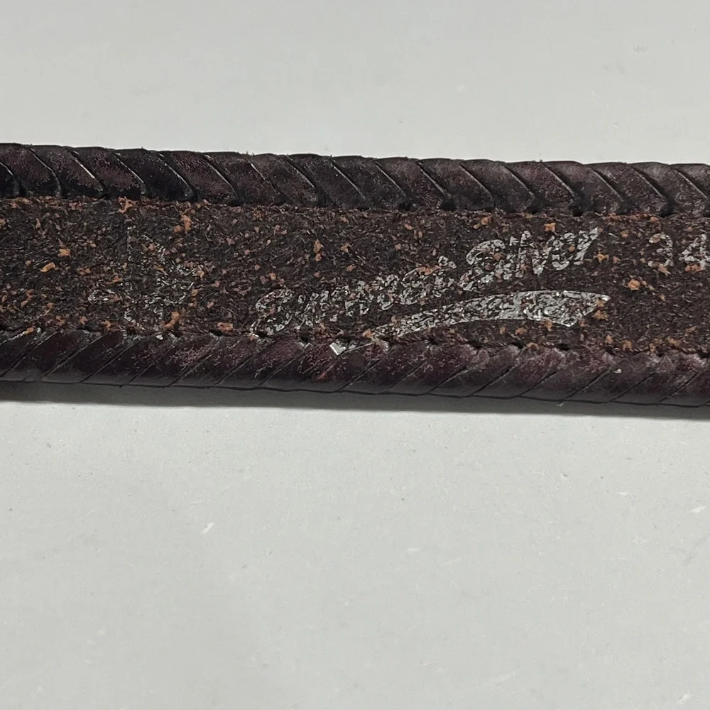 VTG Western Horsehair Inlay Leather Belt Brown Silver Engraved Buckle Mens 34